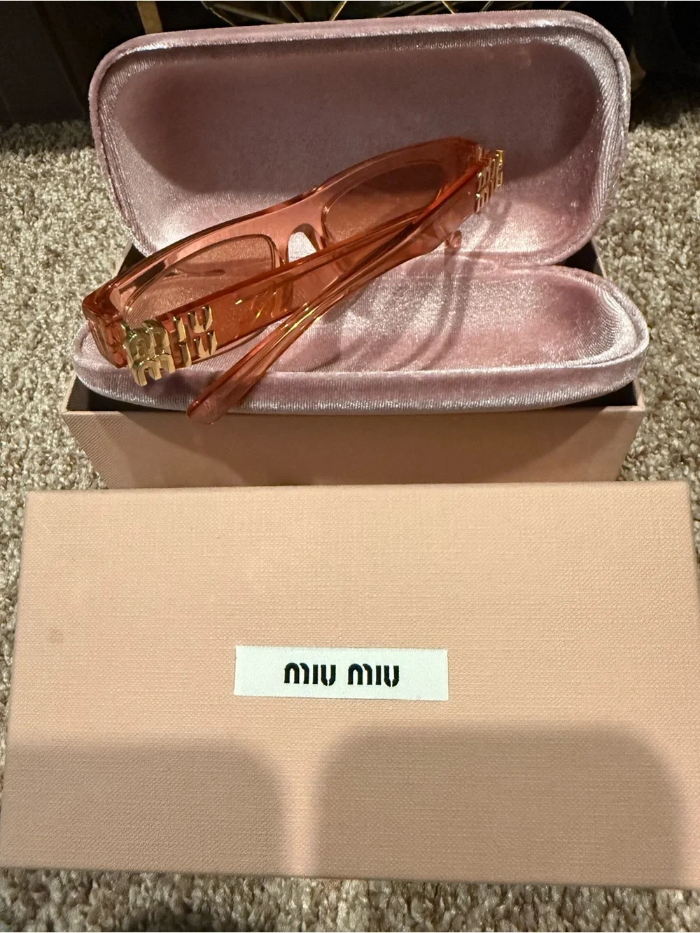 Miu Miu Transparent Peach/Tinted Pink Slim Frame Sunglasses